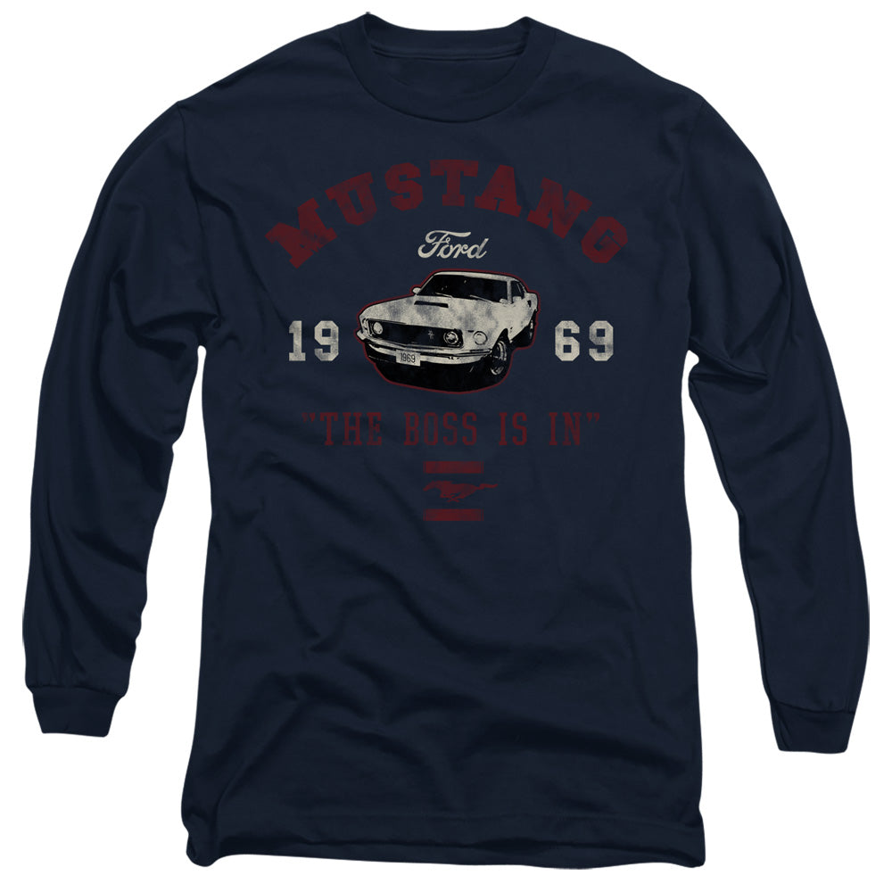 AN OFFCIALLY LICENSED FORD MUSTANG MUSTANG THE BOSS IS IN MEN'S LONG SLEEVE T-SHIRT NAVY