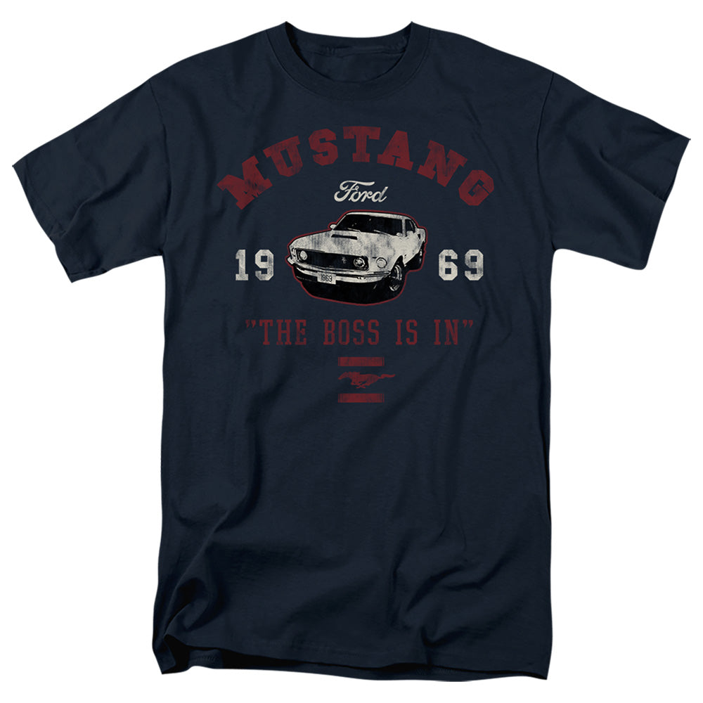 AN OFFCIALLY LICENSED FORD MUSTANG MUSTANG THE BOSS IS IN MEN'S REGULAR FIT T-SHIRT NAVY