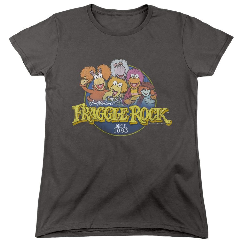 AN OFFCIALLY LICENSED FRAGGLE ROCK CIRCLE LOGO WOMEN'S REGULAR FIT T-SHIRT CHARCOAL