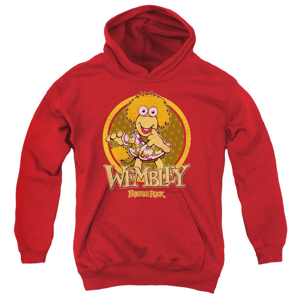 AN OFFCIALLY LICENSED FRAGGLE ROCK WEMBLEY CIRCLE YOUTH HOODIE RED
