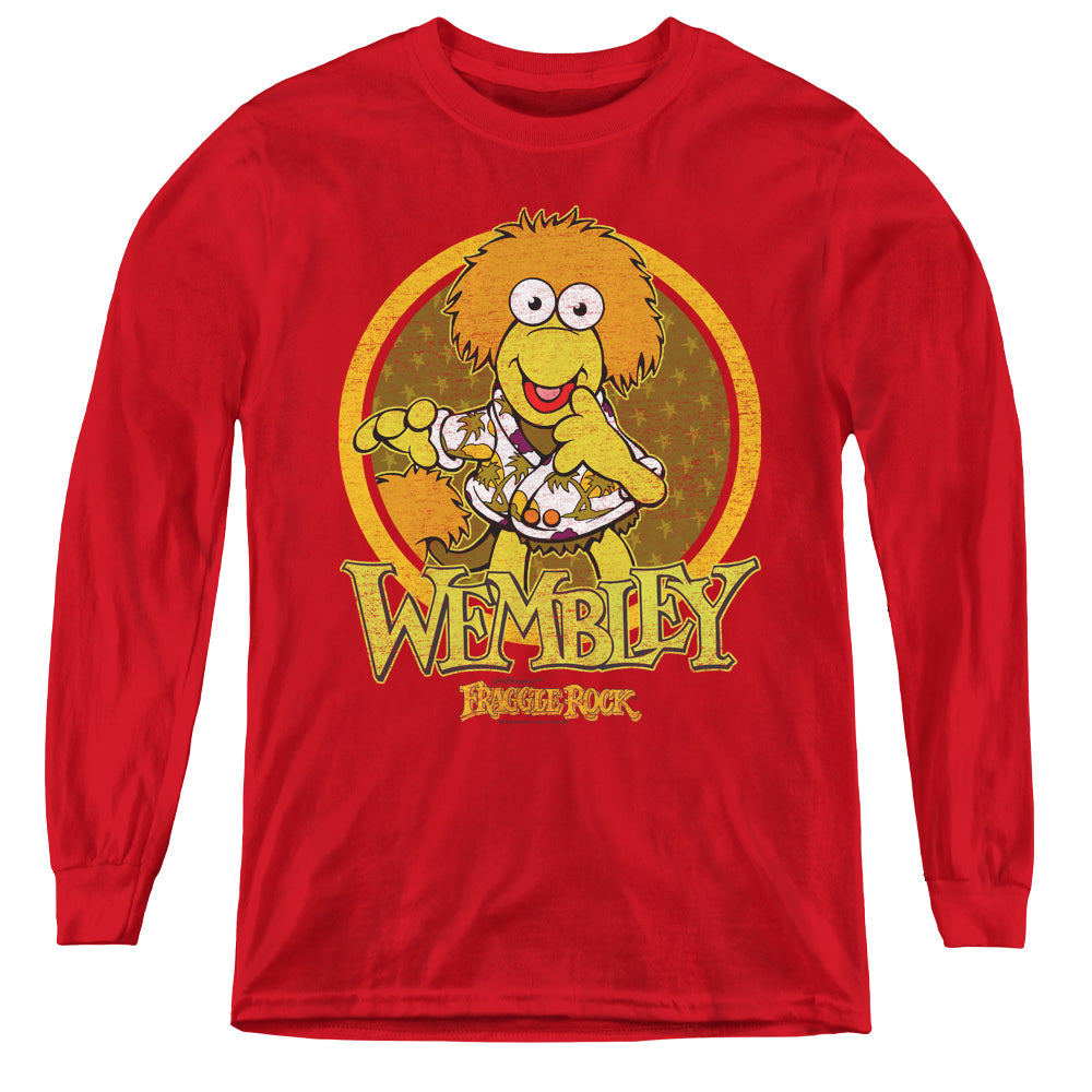 AN OFFCIALLY LICENSED FRAGGLE ROCK WEMBLEY CIRCLE YOUTH LONG SLEEVE T-SHIRT RED