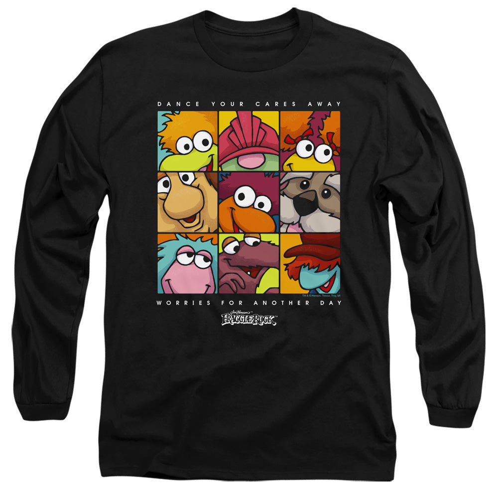 AN OFFCIALLY LICENSED FRAGGLE ROCK SQUARED MEN'S LONG SLEEVE T-SHIRT BLACK