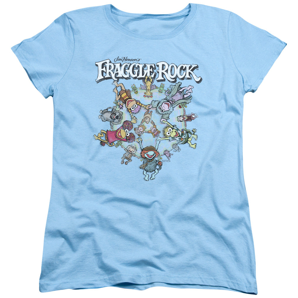AN OFFCIALLY LICENSED FRAGGLE ROCK SPINNING GANG WOMEN'S REGULAR FIT T-SHIRT LIGHT BLUE