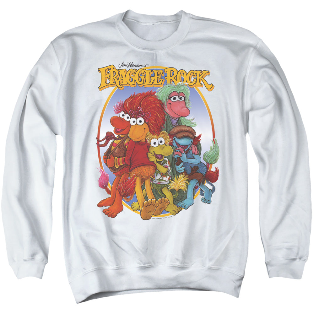 AN OFFCIALLY LICENSED FRAGGLE ROCK GROUP HUG ADULT UNISEX CREWNECK SWEATSHIRT WHITE
