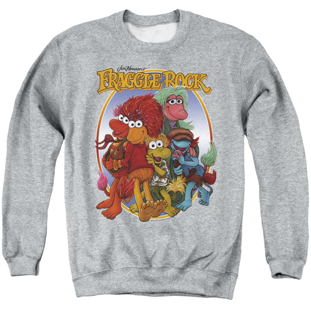 AN OFFCIALLY LICENSED FRAGGLE ROCK GROUP HUG ADULT UNISEX CREWNECK SWEATSHIRT ATHLETIC HEATHER