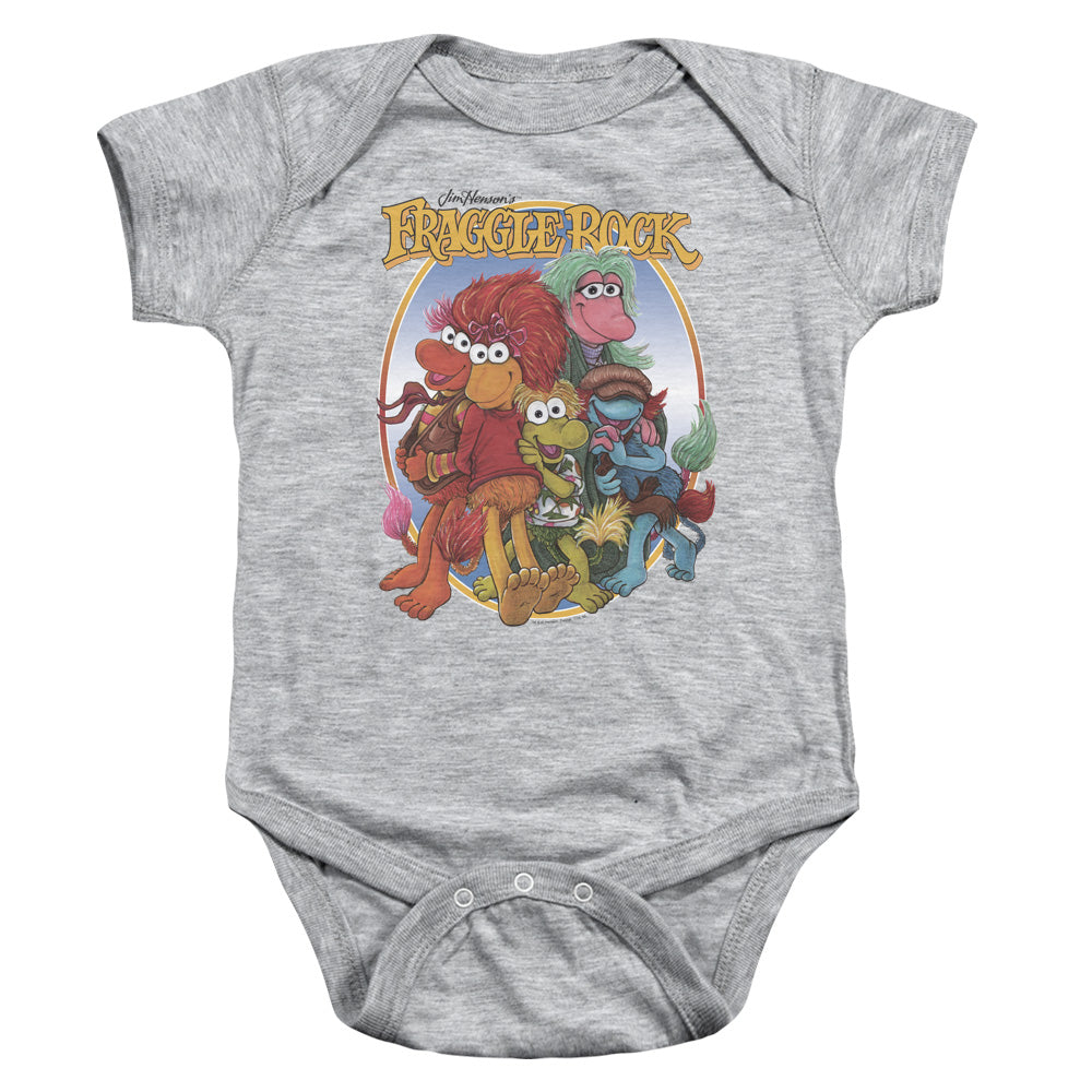 AN OFFCIALLY LICENSED FRAGGLE ROCK GROUP HUG BABY BODYSUIT ATHLETIC HEATHER
