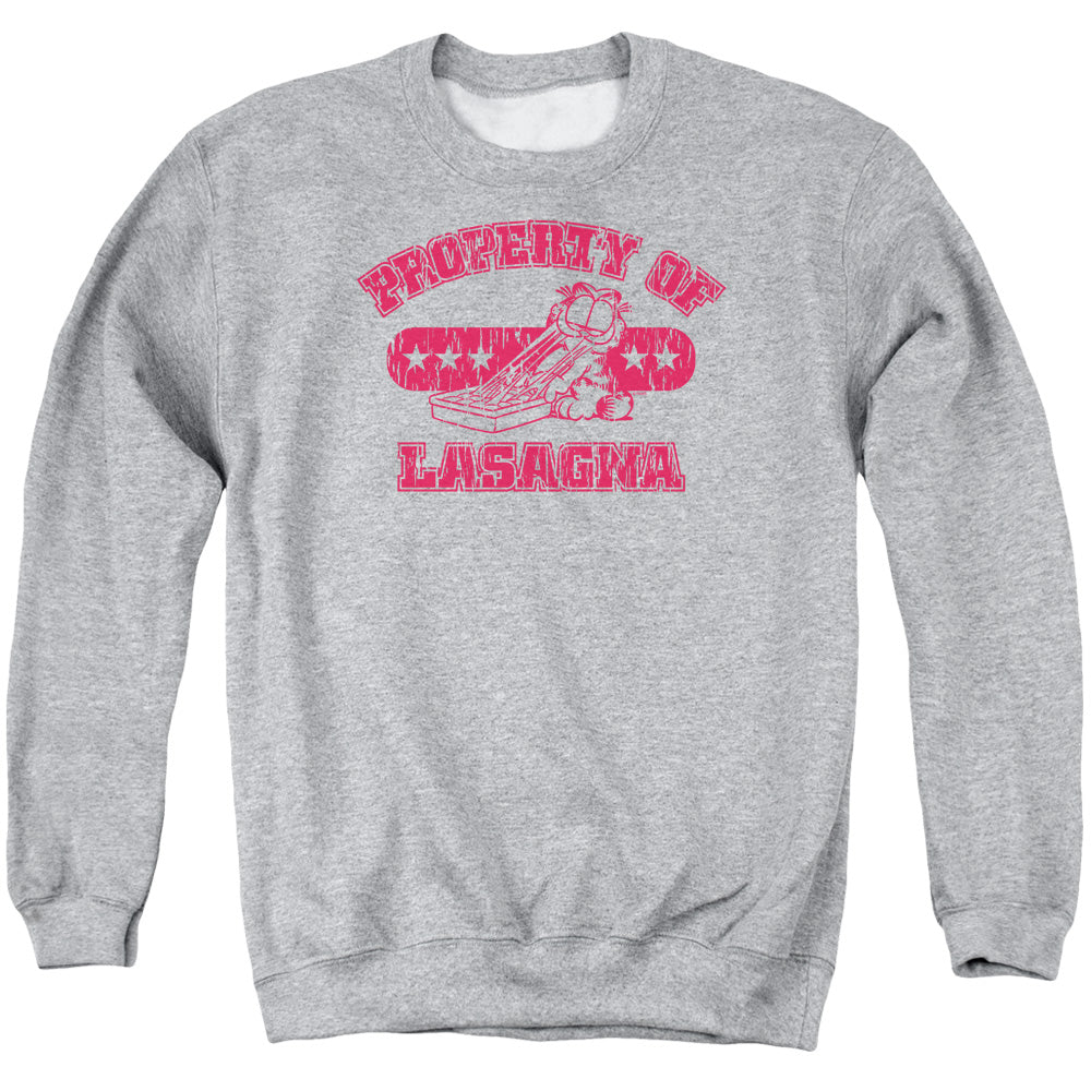 AN OFFCIALLY LICENSED GARFIELD PROPERTY OF LASAGNA ADULT UNISEX CREWNECK SWEATSHIRT ATHLETIC HEATHER
