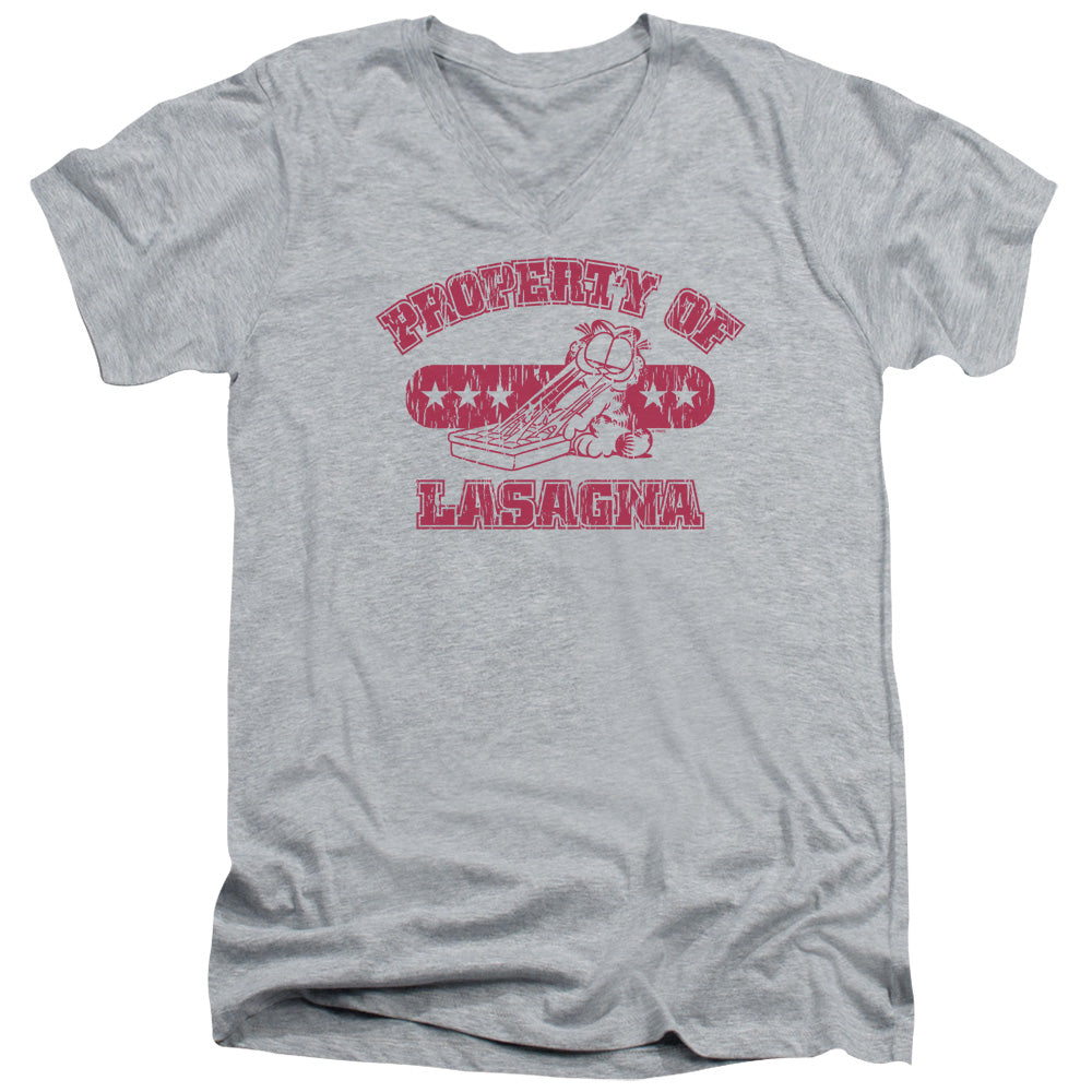 AN OFFCIALLY LICENSED GARFIELD PROPERTY OF LASAGNA MEN'S V-NECK T-SHIRT ATHLETIC HEATHER