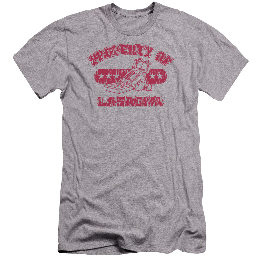 AN OFFCIALLY LICENSED GARFIELD PROPERTY OF LASAGNA MEN'S PREMIUM SLIM FIT T-SHIRT ATHLETIC HEATHER