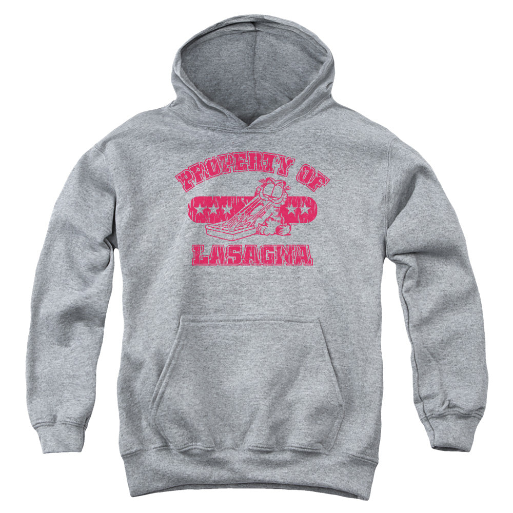 AN OFFCIALLY LICENSED GARFIELD PROPERTY OF LASAGNA YOUTH HOODIE ATHLETIC HEATHER