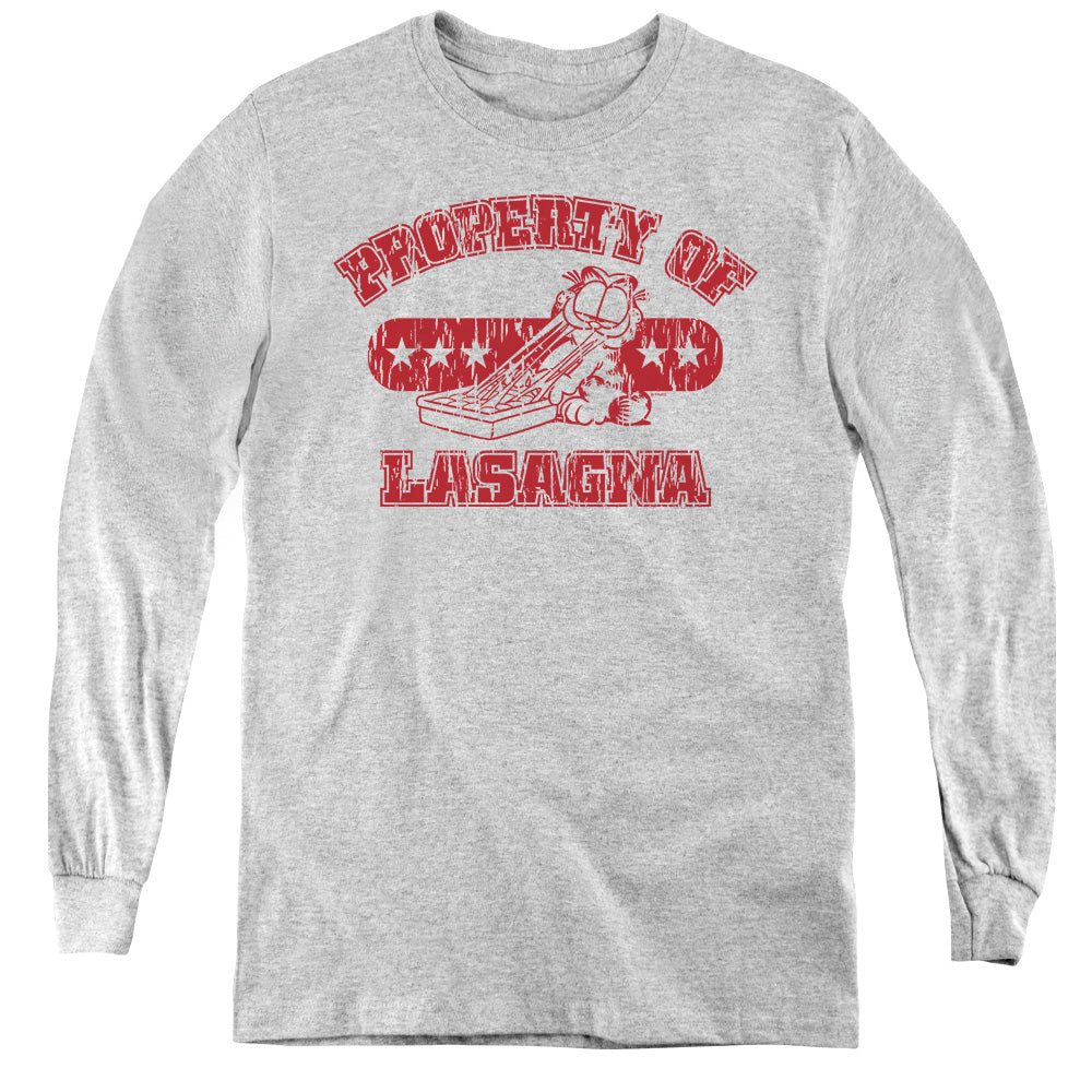 AN OFFCIALLY LICENSED GARFIELD PROPERTY OF LASAGNA YOUTH LONG SLEEVE T-SHIRT ATHLETIC HEATHER