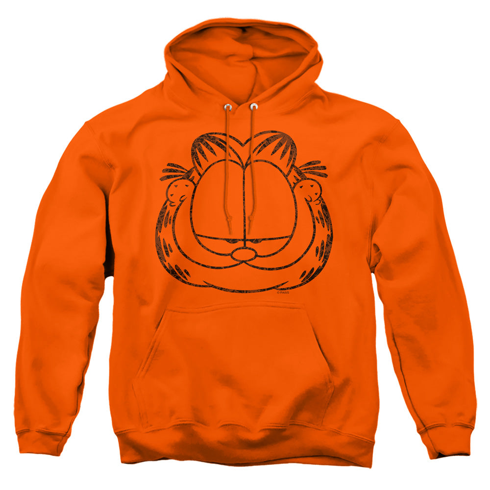 AN OFFCIALLY LICENSED GARFIELD SMIRKING DISTRESSED ADULT UNISEX PULLOVER HOODIE ORANGE