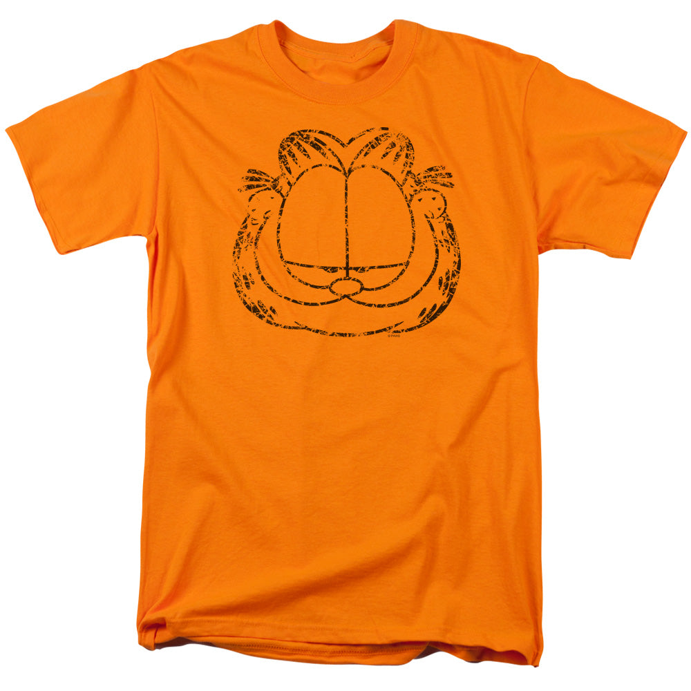AN OFFCIALLY LICENSED GARFIELD SMIRKING DISTRESSED MEN'S REGULAR FIT T-SHIRT ORANGE