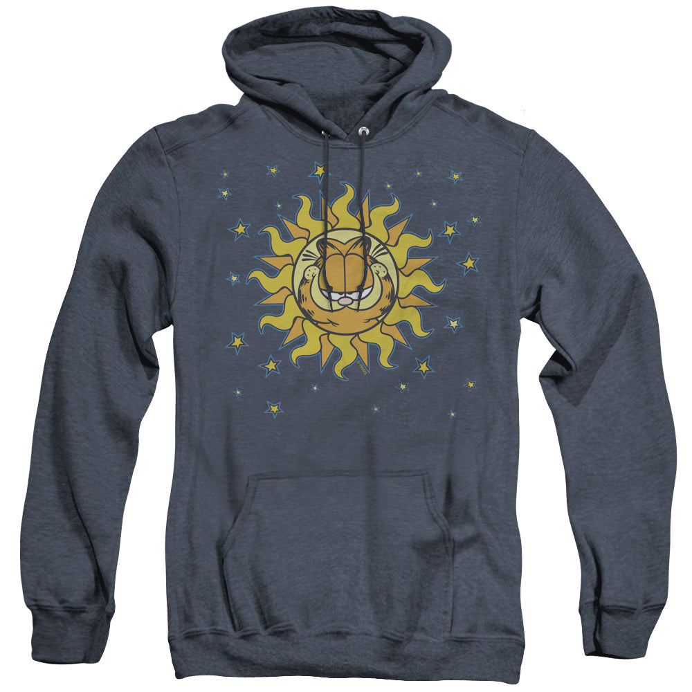 AN OFFCIALLY LICENSED GARFIELD CELESTIAL ADULT UNISEX HEATHER PULLOVER HOODIE NAVY