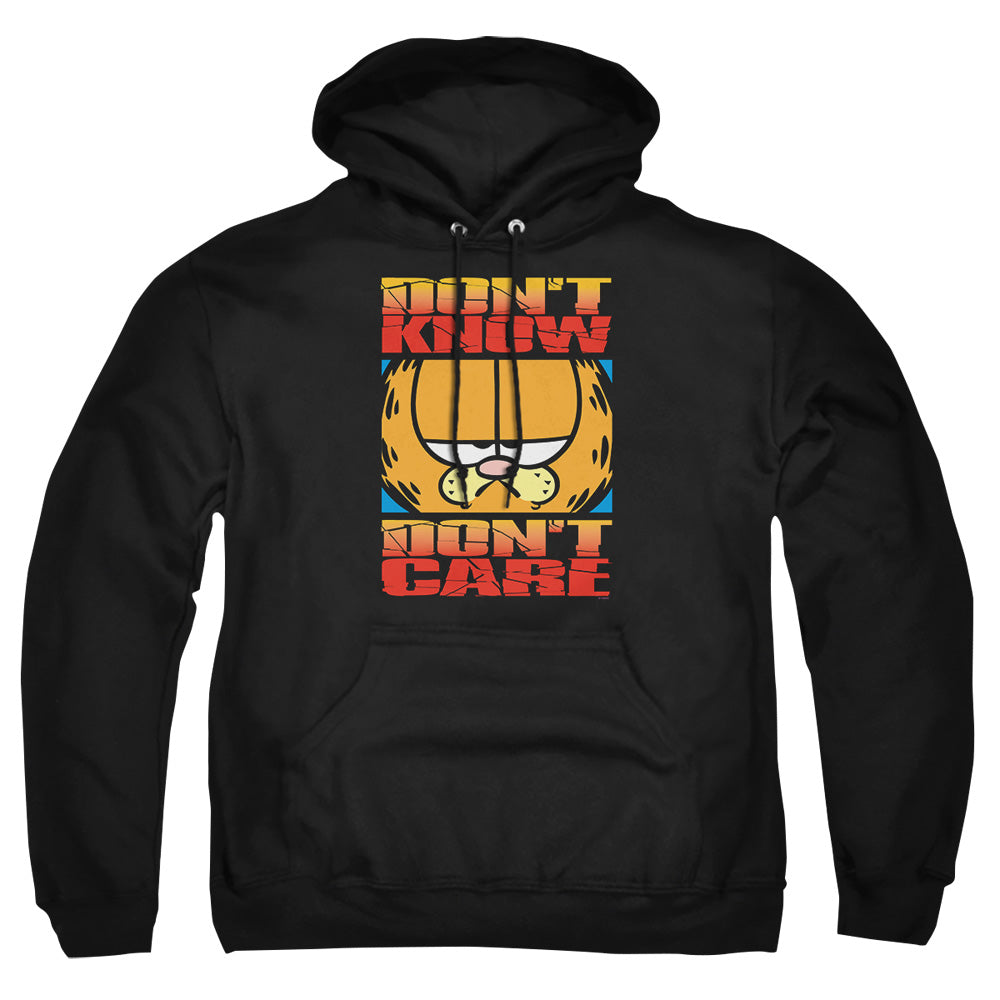 AN OFFCIALLY LICENSED GARFIELD DONT KNOW DONT CARE ADULT UNISEX PULLOVER HOODIE BLACK