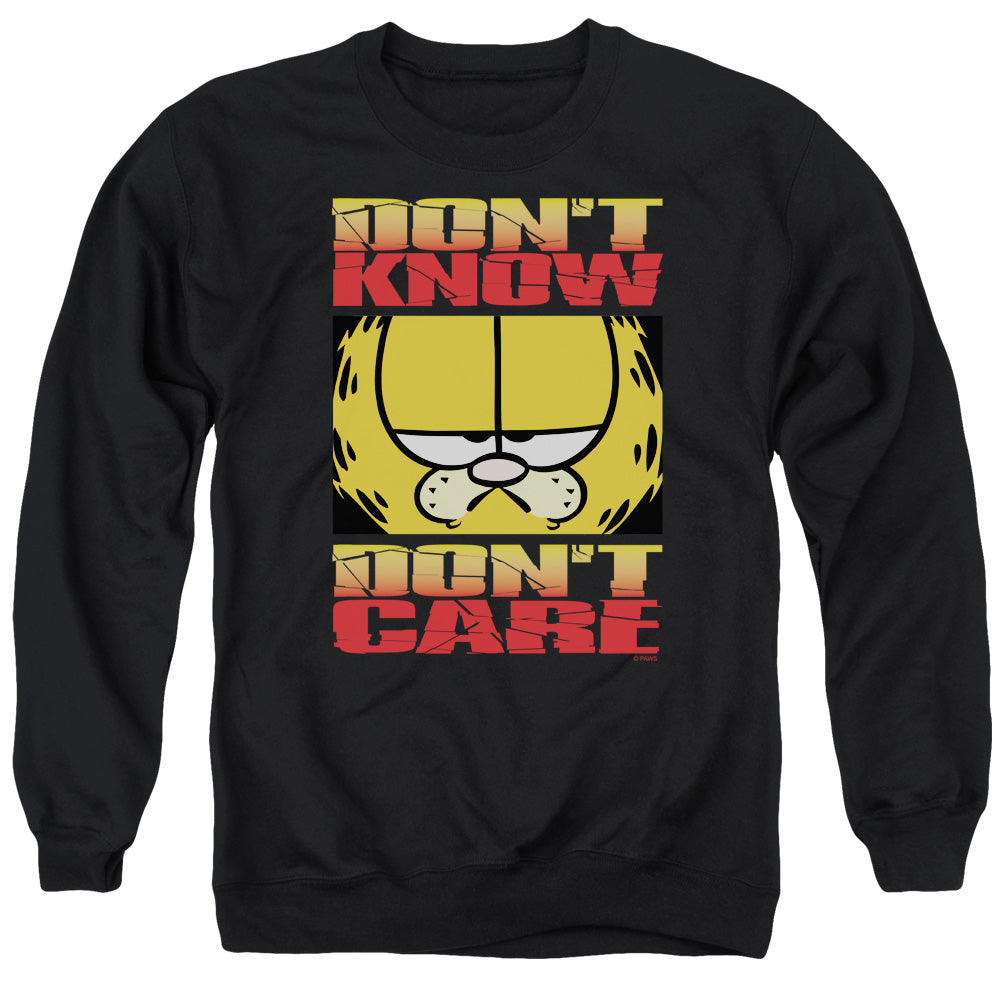 AN OFFCIALLY LICENSED GARFIELD DONT KNOW DONT CARE ADULT UNISEX CREWNECK SWEATSHIRT BLACK