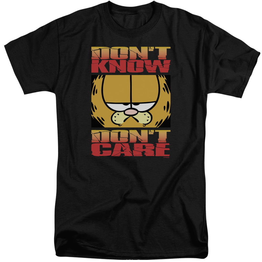 AN OFFCIALLY LICENSED GARFIELD DONT KNOW DONT CARE MEN'S TALL FIT T-SHIRT BLACK