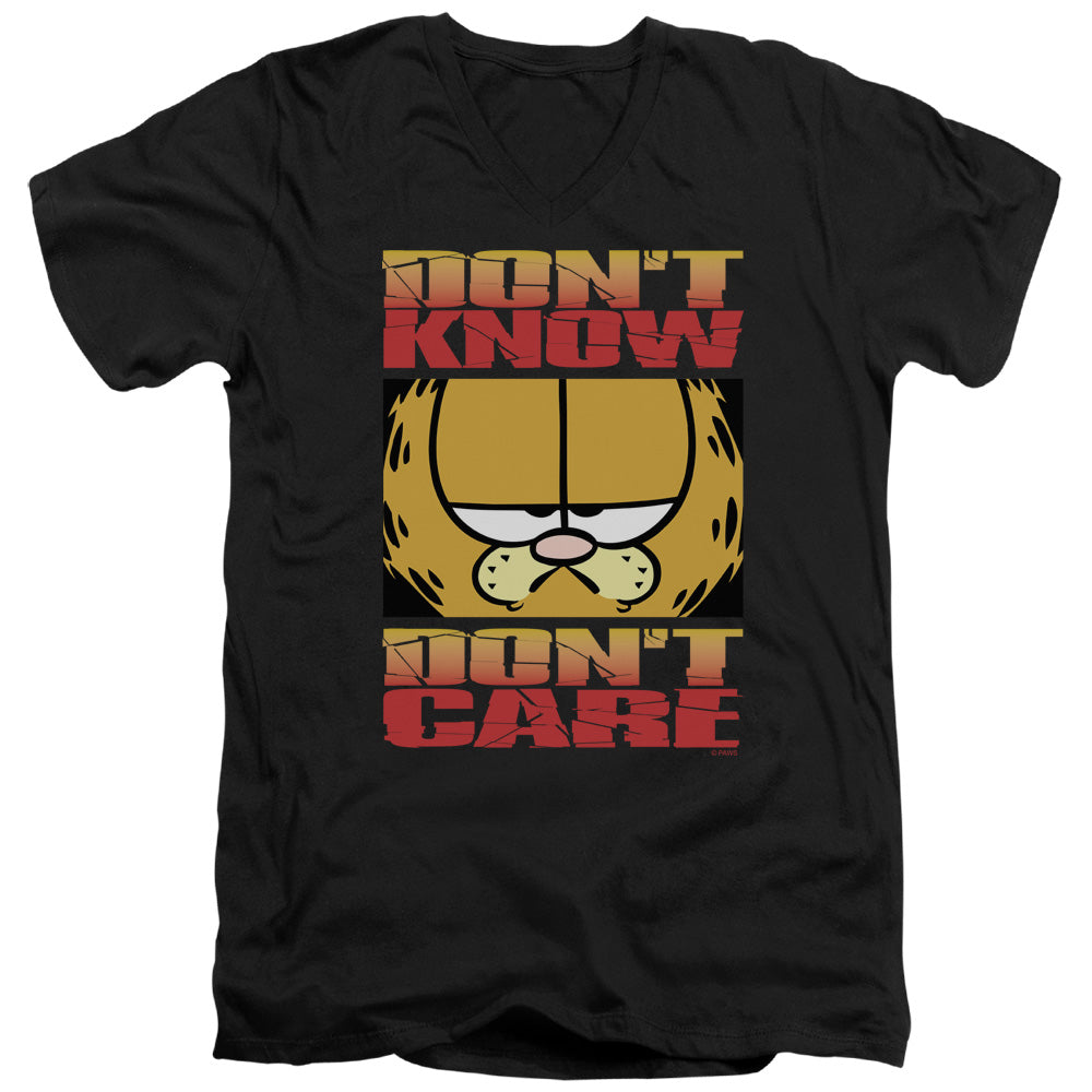 AN OFFCIALLY LICENSED GARFIELD DONT KNOW DONT CARE MEN'S V-NECK T-SHIRT BLACK