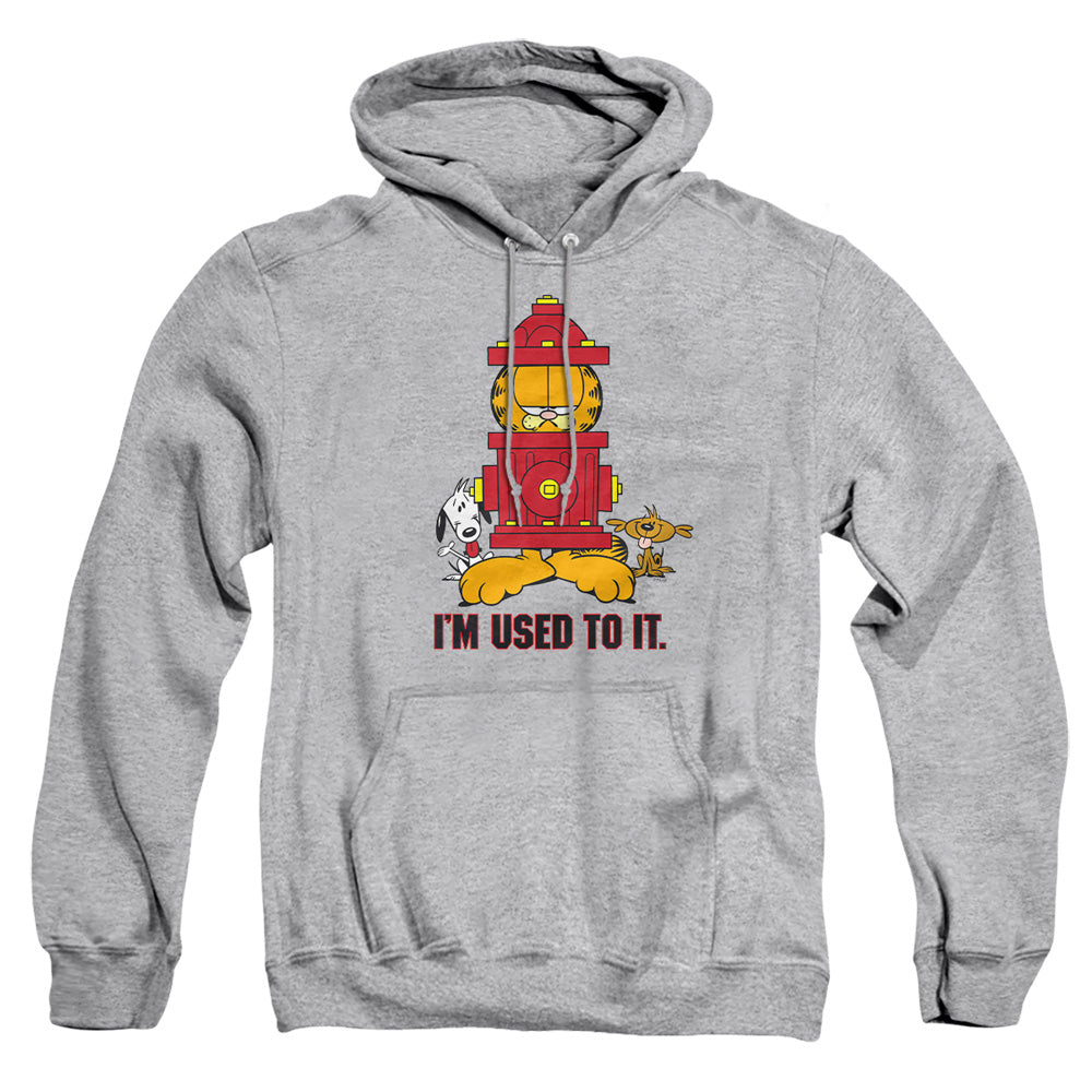 AN OFFCIALLY LICENSED GARFIELD IM USED TO IT ADULT UNISEX PULLOVER HOODIE ATHLETIC HEATHER