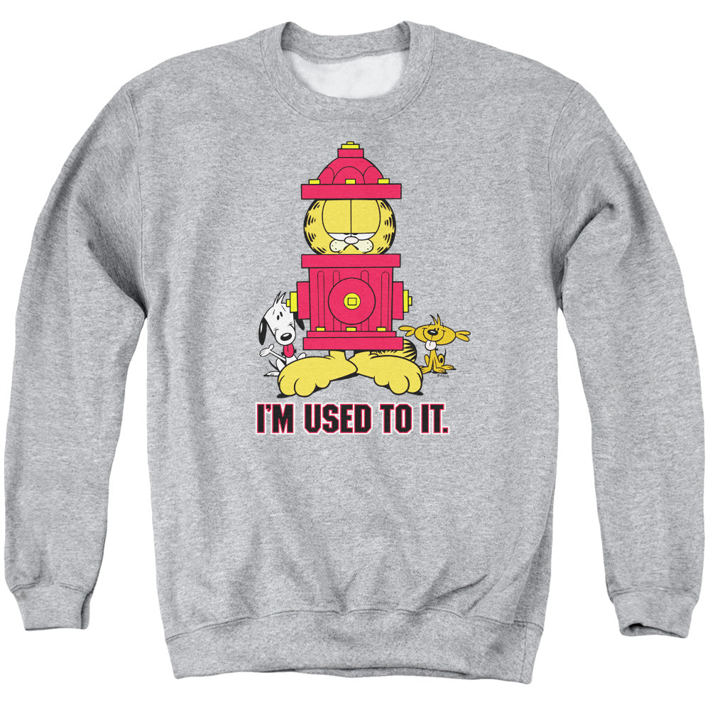 AN OFFCIALLY LICENSED GARFIELD IM USED TO IT ADULT UNISEX CREWNECK SWEATSHIRT ATHLETIC HEATHER
