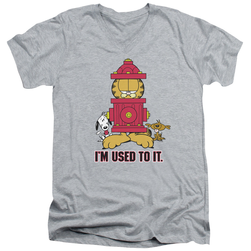 AN OFFCIALLY LICENSED GARFIELD IM USED TO IT MEN'S V-NECK T-SHIRT ATHLETIC HEATHER