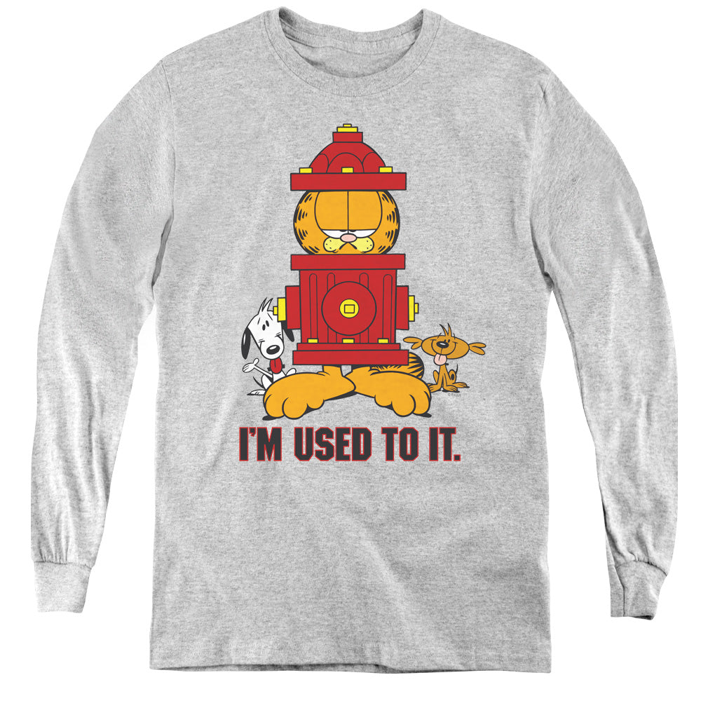 AN OFFCIALLY LICENSED GARFIELD IM USED TO IT YOUTH LONG SLEEVE T-SHIRT ATHLETIC HEATHER