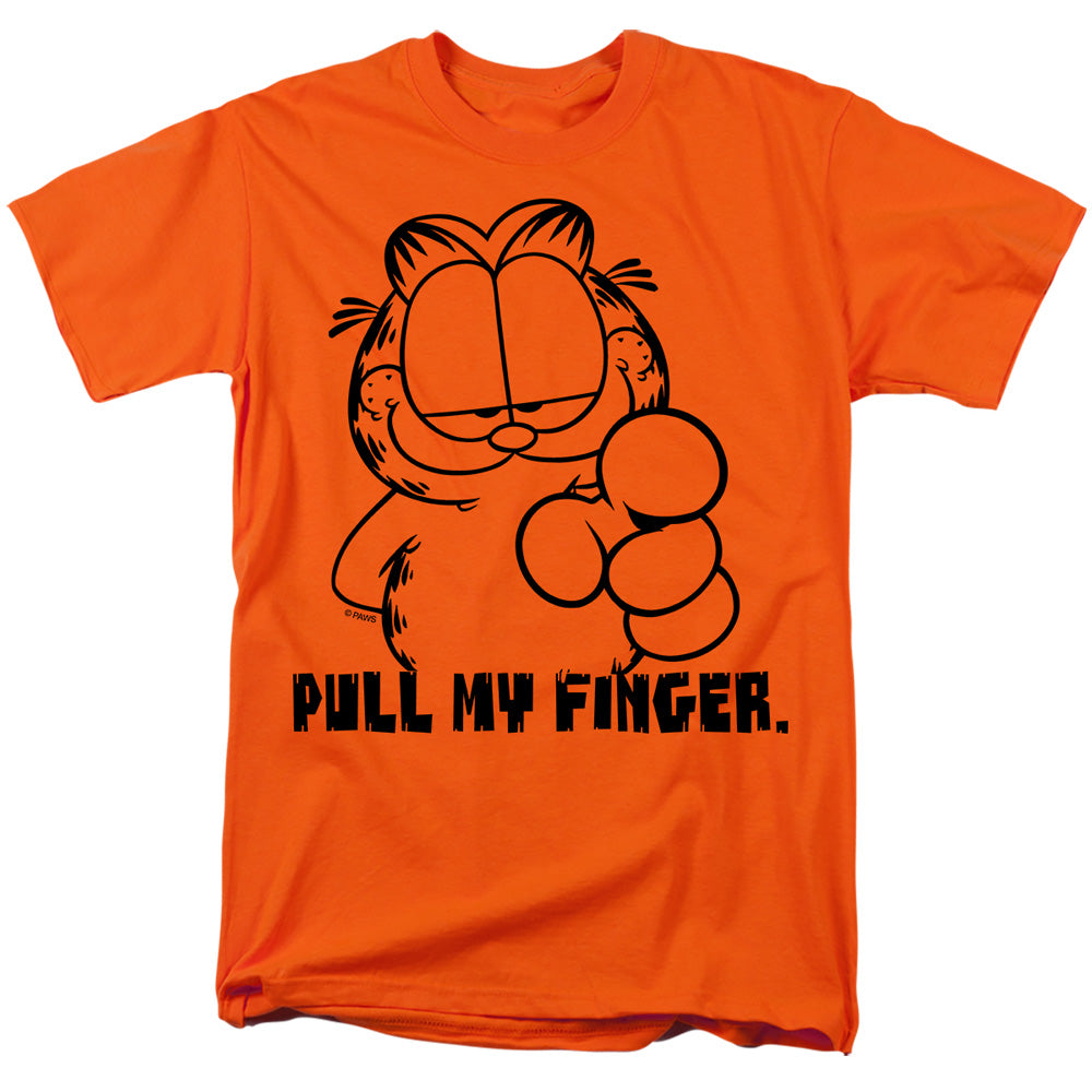 AN OFFCIALLY LICENSED GARFIELD PULL MY FINGER MEN'S REGULAR FIT T-SHIRT ORANGE