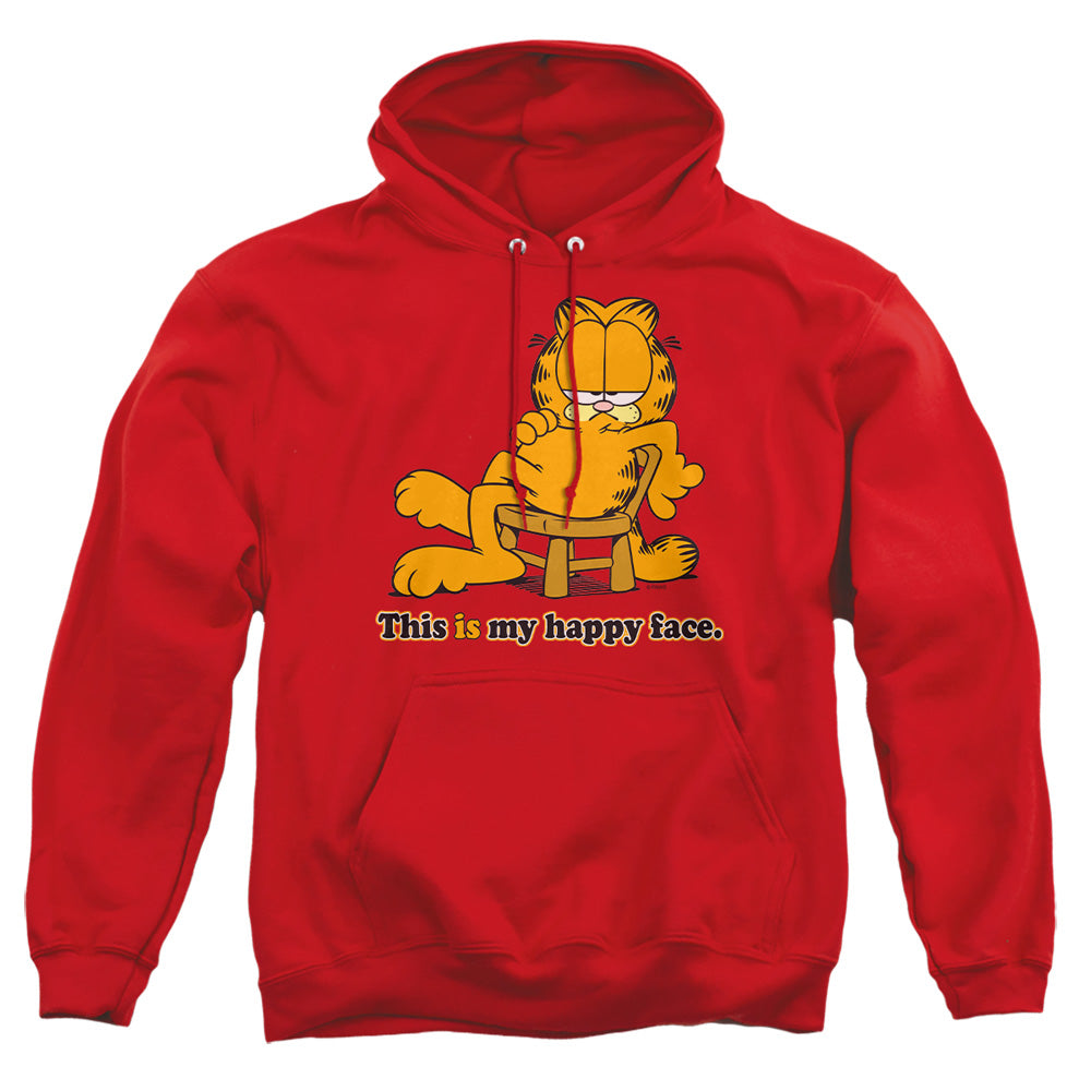 AN OFFCIALLY LICENSED GARFIELD HAPPY FACE ADULT UNISEX PULLOVER HOODIE RED