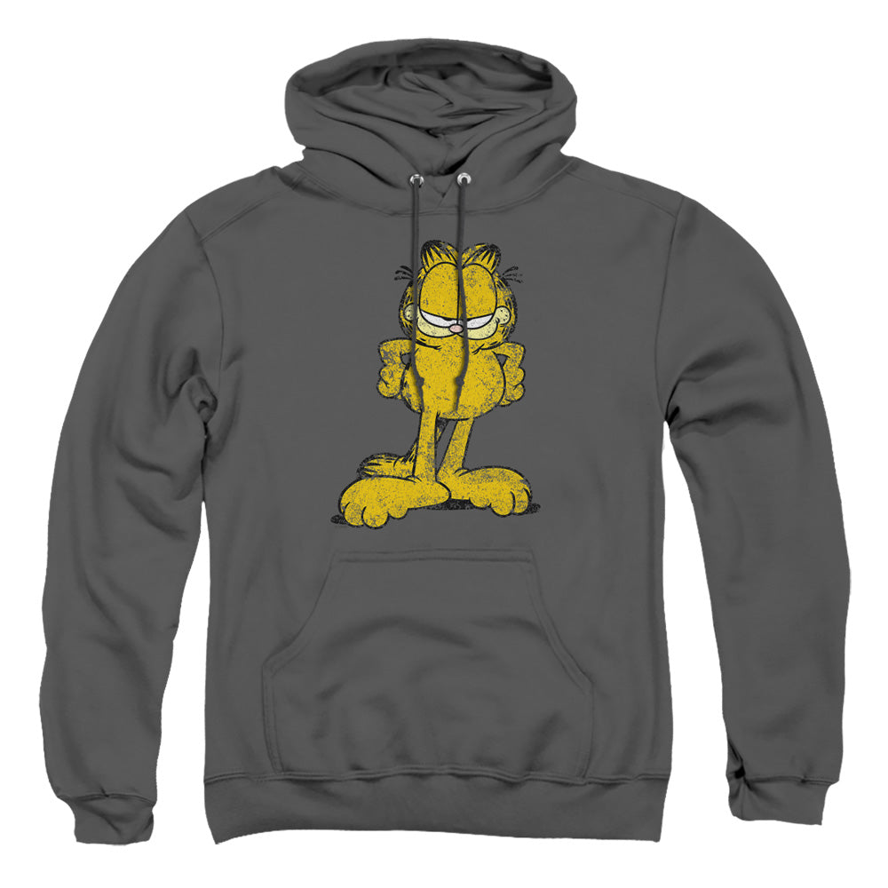AN OFFCIALLY LICENSED GARFIELD BIG OL CAT ADULT UNISEX PULLOVER HOODIE CHARCOAL