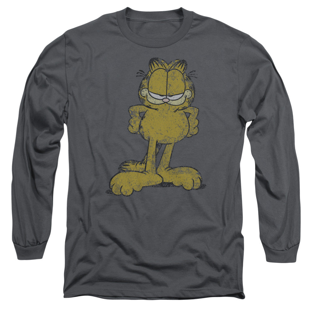 AN OFFCIALLY LICENSED GARFIELD BIG OL CAT MEN'S LONG SLEEVE T-SHIRT CHARCOAL