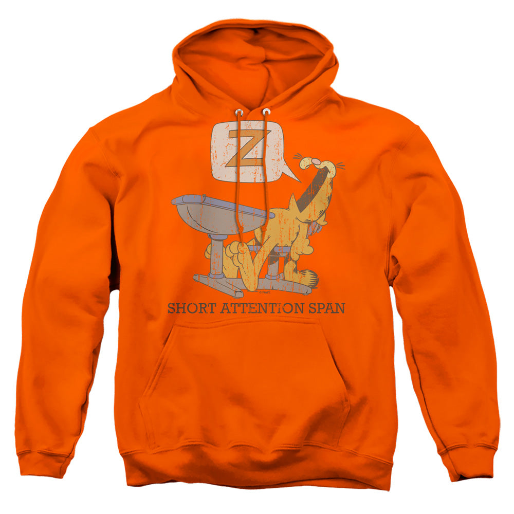 AN OFFCIALLY LICENSED GARFIELD ATTENTION SPAN ADULT UNISEX PULLOVER HOODIE ORANGE