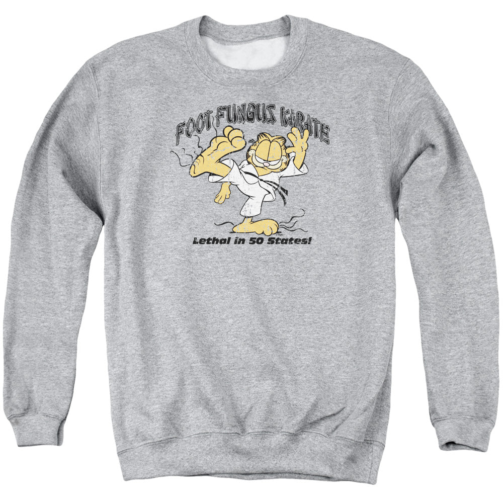 AN OFFCIALLY LICENSED GARFIELD FOOT FUNGUS KARATE ADULT UNISEX CREWNECK SWEATSHIRT ATHLETIC HEATHER