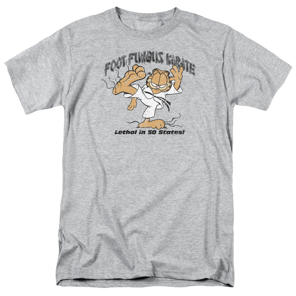 AN OFFCIALLY LICENSED GARFIELD FOOT FUNGUS KARATE MEN'S REGULAR FIT T-SHIRT ATHLETIC HEATHER