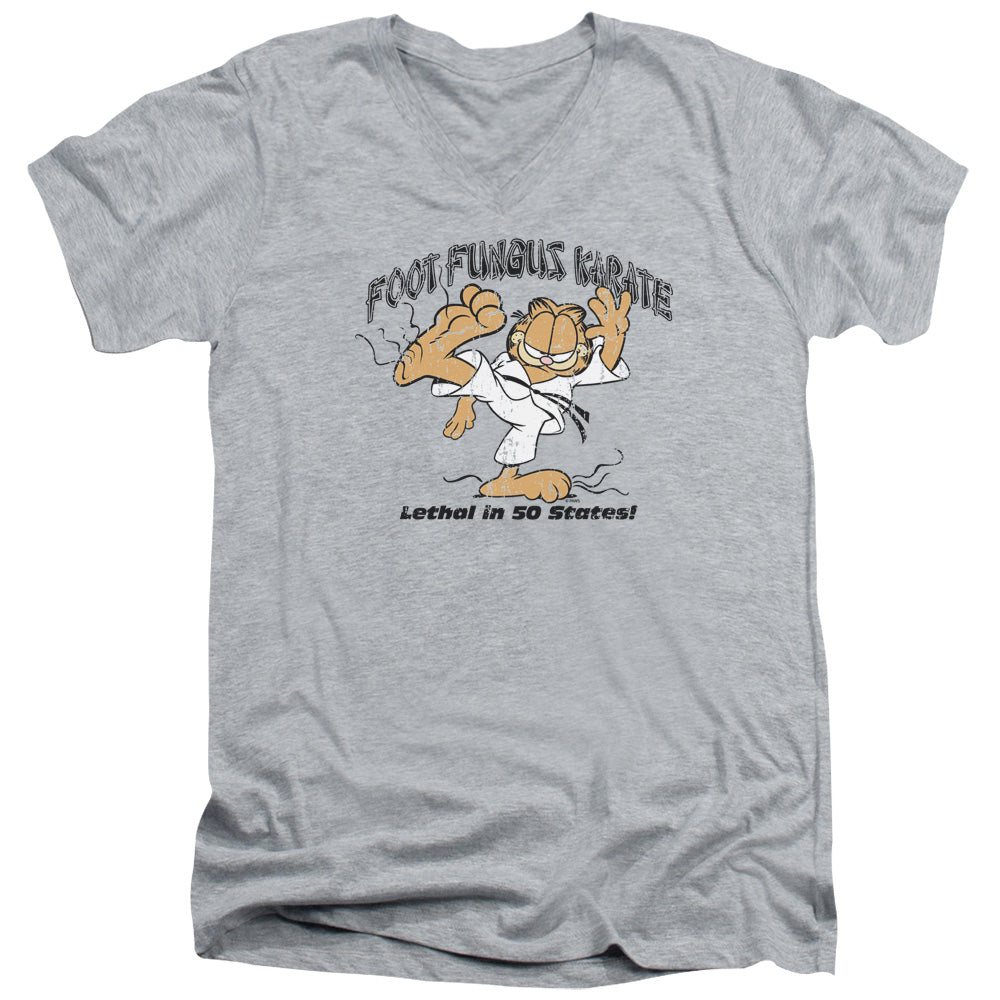 AN OFFCIALLY LICENSED GARFIELD FOOT FUNGUS KARATE MEN'S V-NECK T-SHIRT ATHLETIC HEATHER
