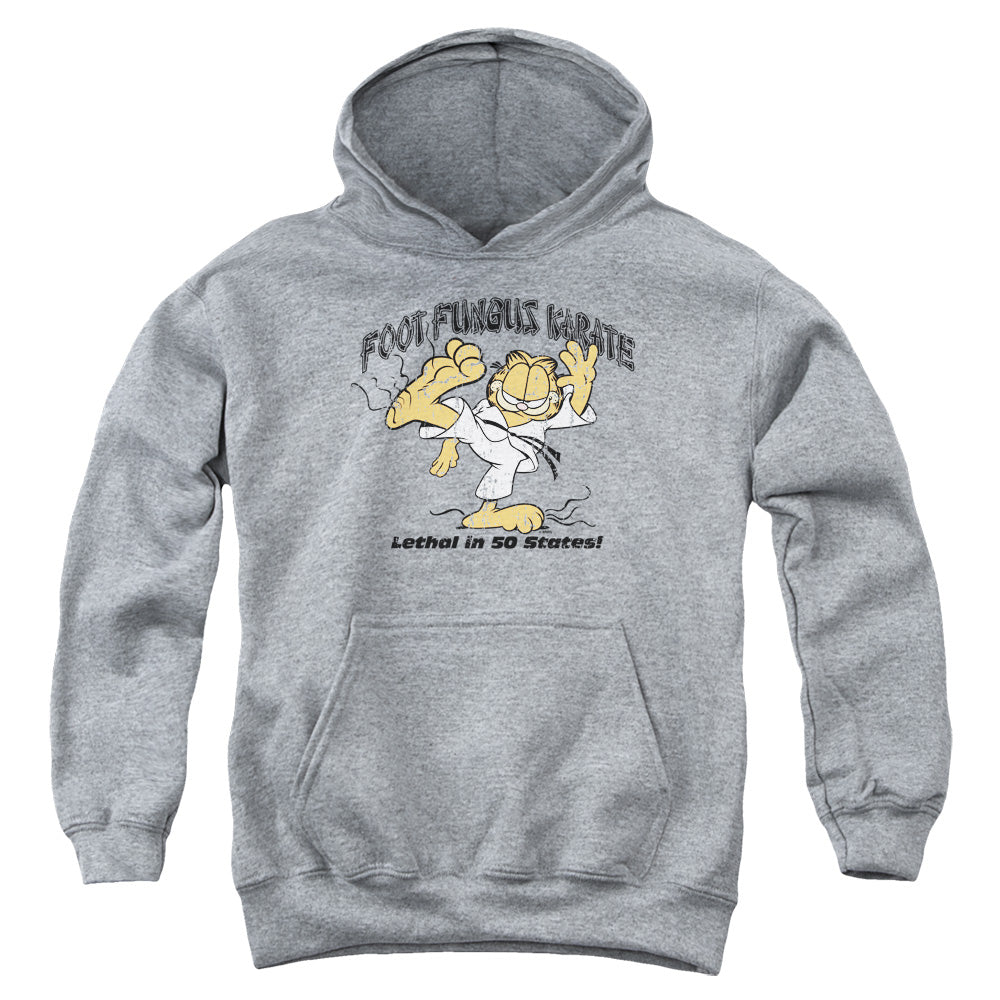AN OFFCIALLY LICENSED GARFIELD FOOT FUNGUS KARATE YOUTH HOODIE ATHLETIC HEATHER