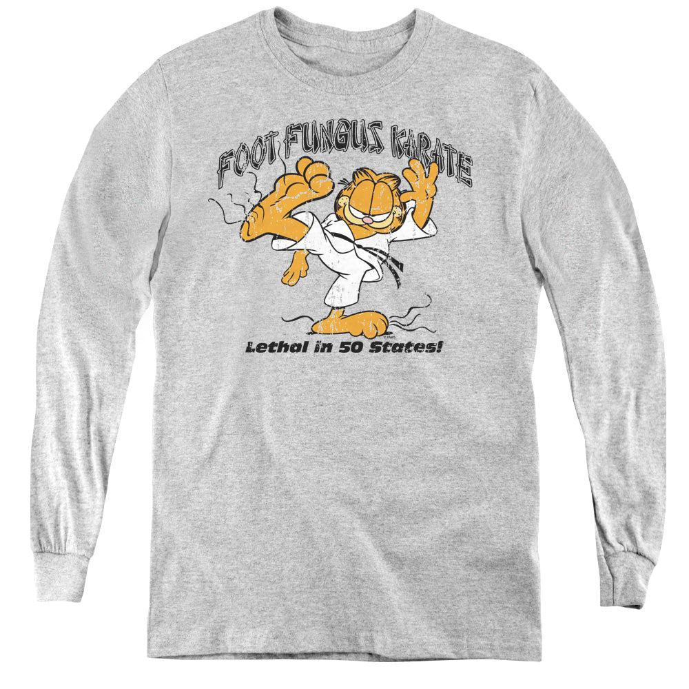 AN OFFCIALLY LICENSED GARFIELD FOOT FUNGUS KARATE YOUTH LONG SLEEVE T-SHIRT ATHLETIC HEATHER