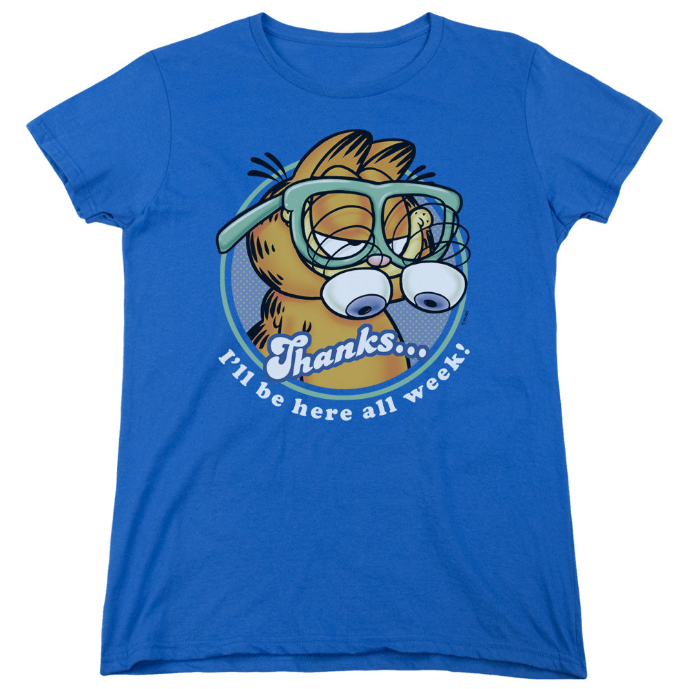 AN OFFCIALLY LICENSED GARFIELD PERFORMING WOMEN'S REGULAR FIT T-SHIRT ROYAL
