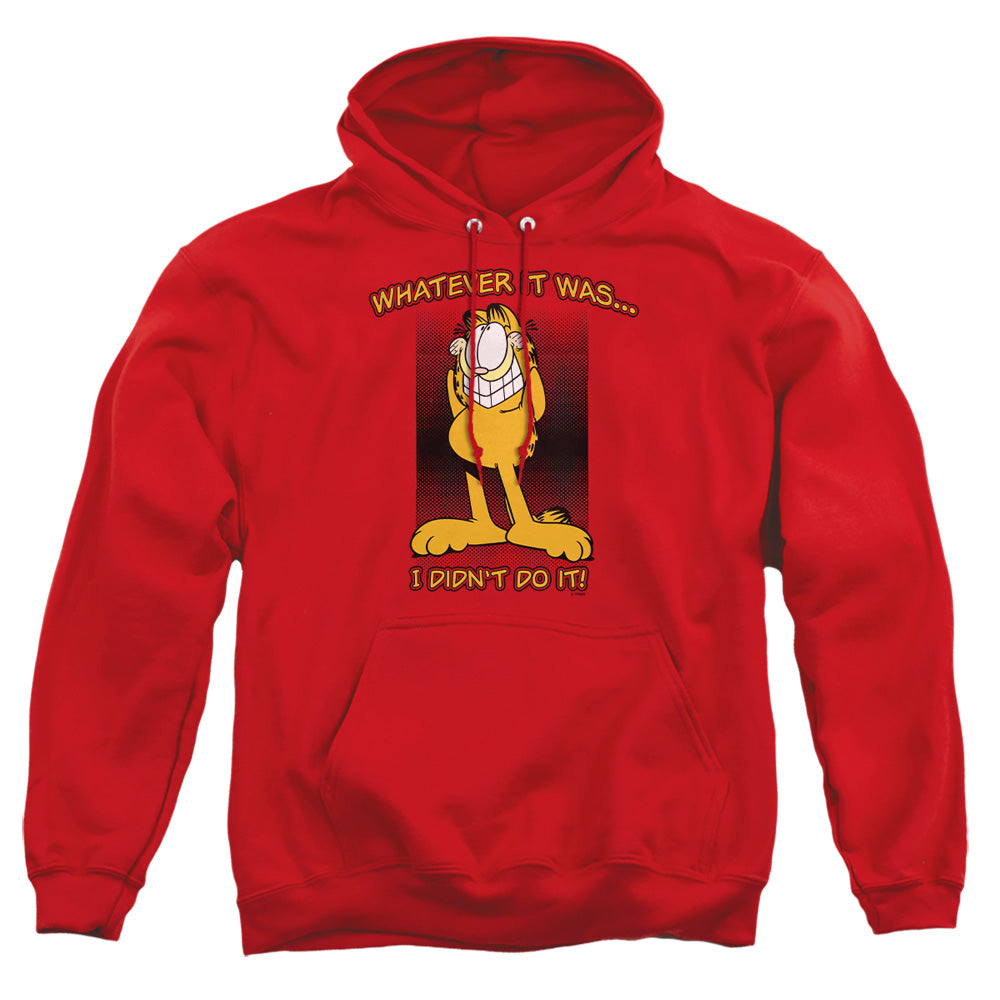AN OFFCIALLY LICENSED GARFIELD I DIDNT DO IT ADULT UNISEX PULLOVER HOODIE RED