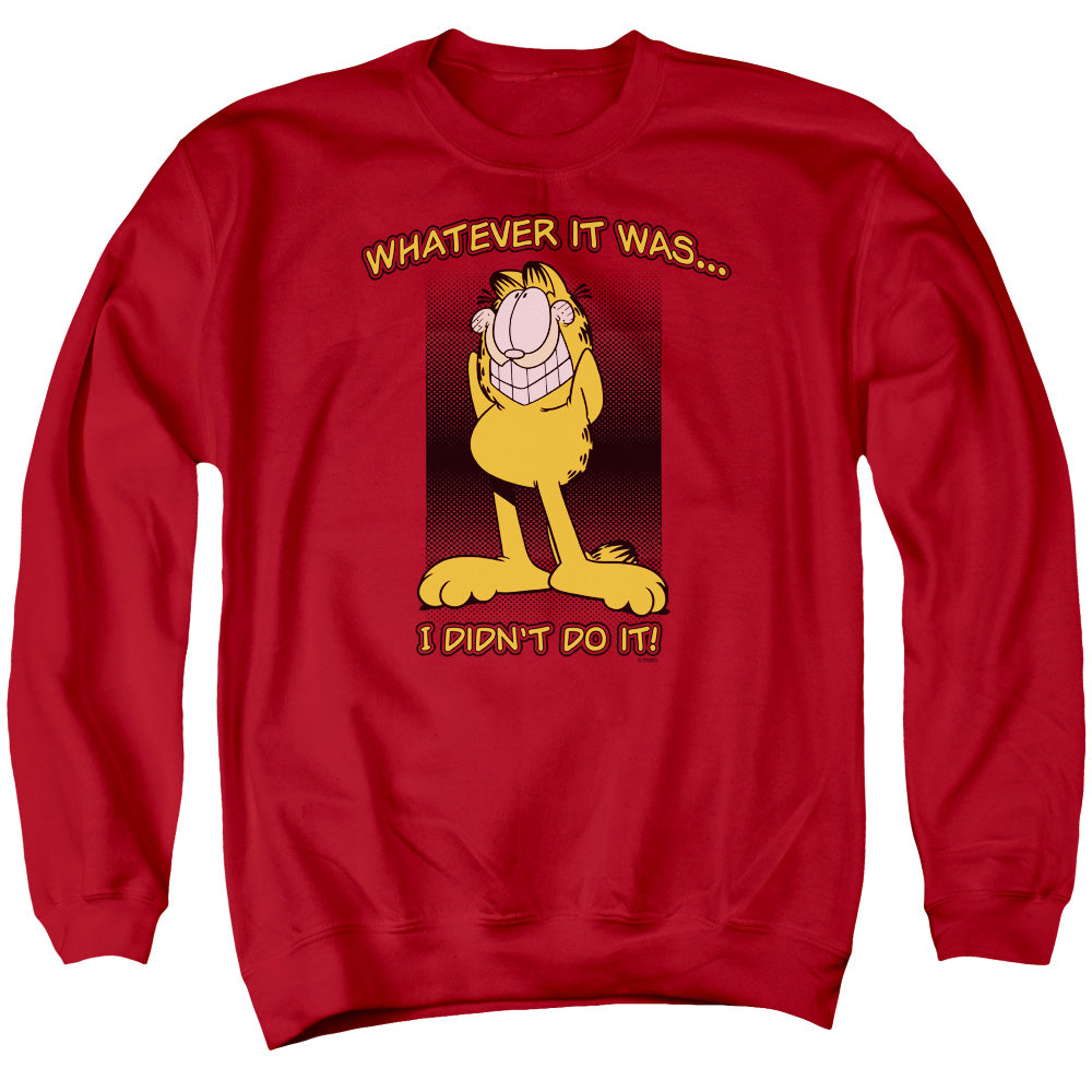 AN OFFCIALLY LICENSED GARFIELD I DIDNT DO IT ADULT UNISEX CREWNECK SWEATSHIRT RED