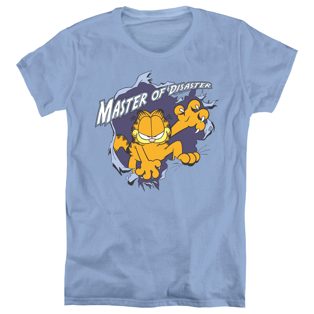 AN OFFCIALLY LICENSED GARFIELD MASTER OF DISASTER WOMEN'S REGULAR FIT T-SHIRT CAROLINA BLUE