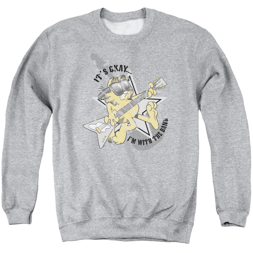 AN OFFCIALLY LICENSED GARFIELD IM WITH THE BAND ADULT UNISEX CREWNECK SWEATSHIRT ATHLETIC HEATHER