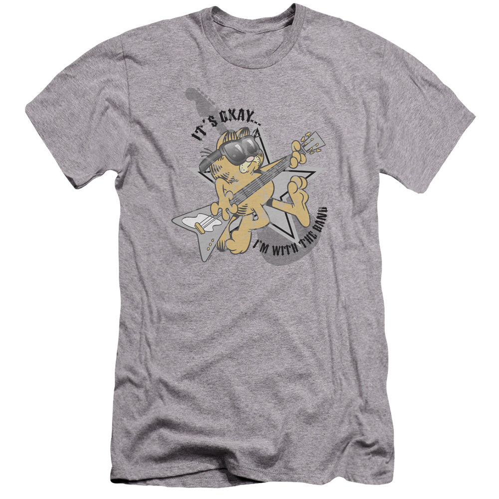 AN OFFCIALLY LICENSED GARFIELD IM WITH THE BAND MEN'S PREMIUM SLIM FIT T-SHIRT ATHLETIC HEATHER