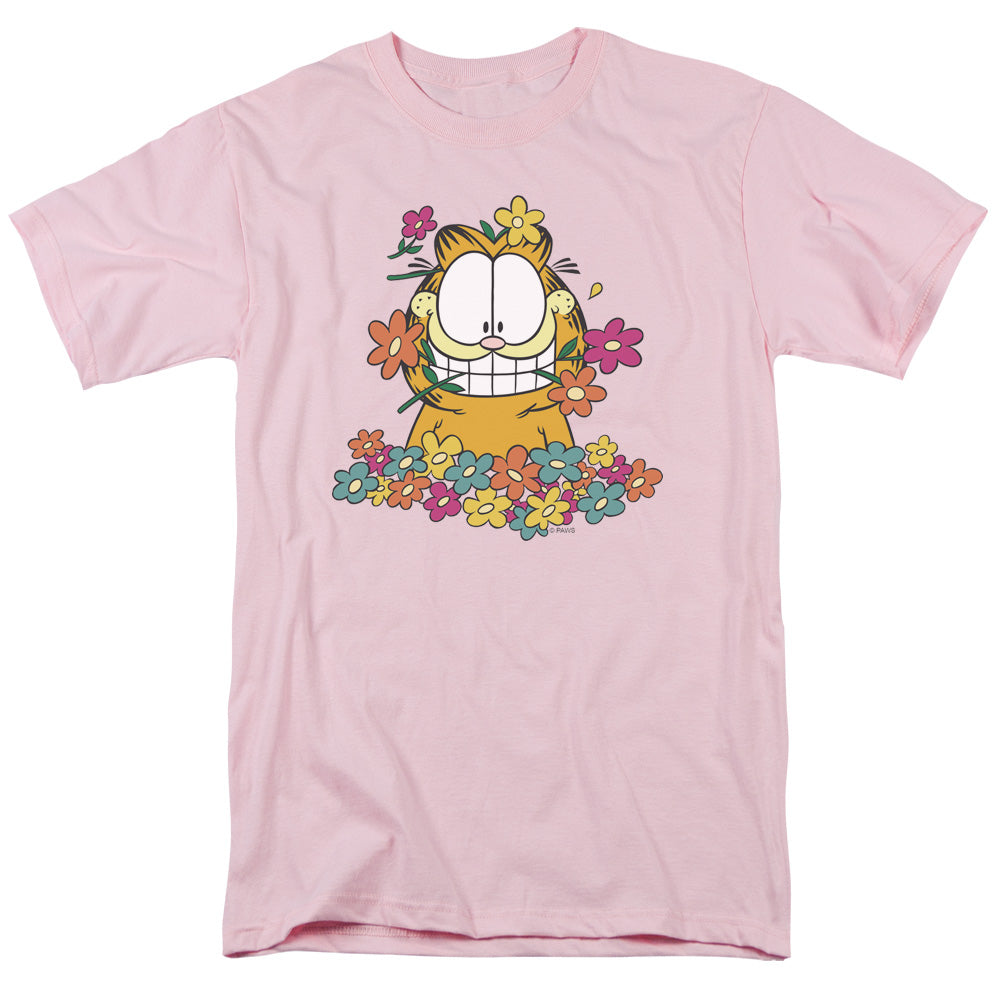 AN OFFCIALLY LICENSED GARFIELD IN THE GARDEN MEN'S REGULAR FIT T-SHIRT PINK