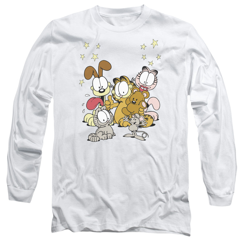 AN OFFCIALLY LICENSED GARFIELD FRIENDS ARE BEST MEN'S LONG SLEEVE T-SHIRT WHITE