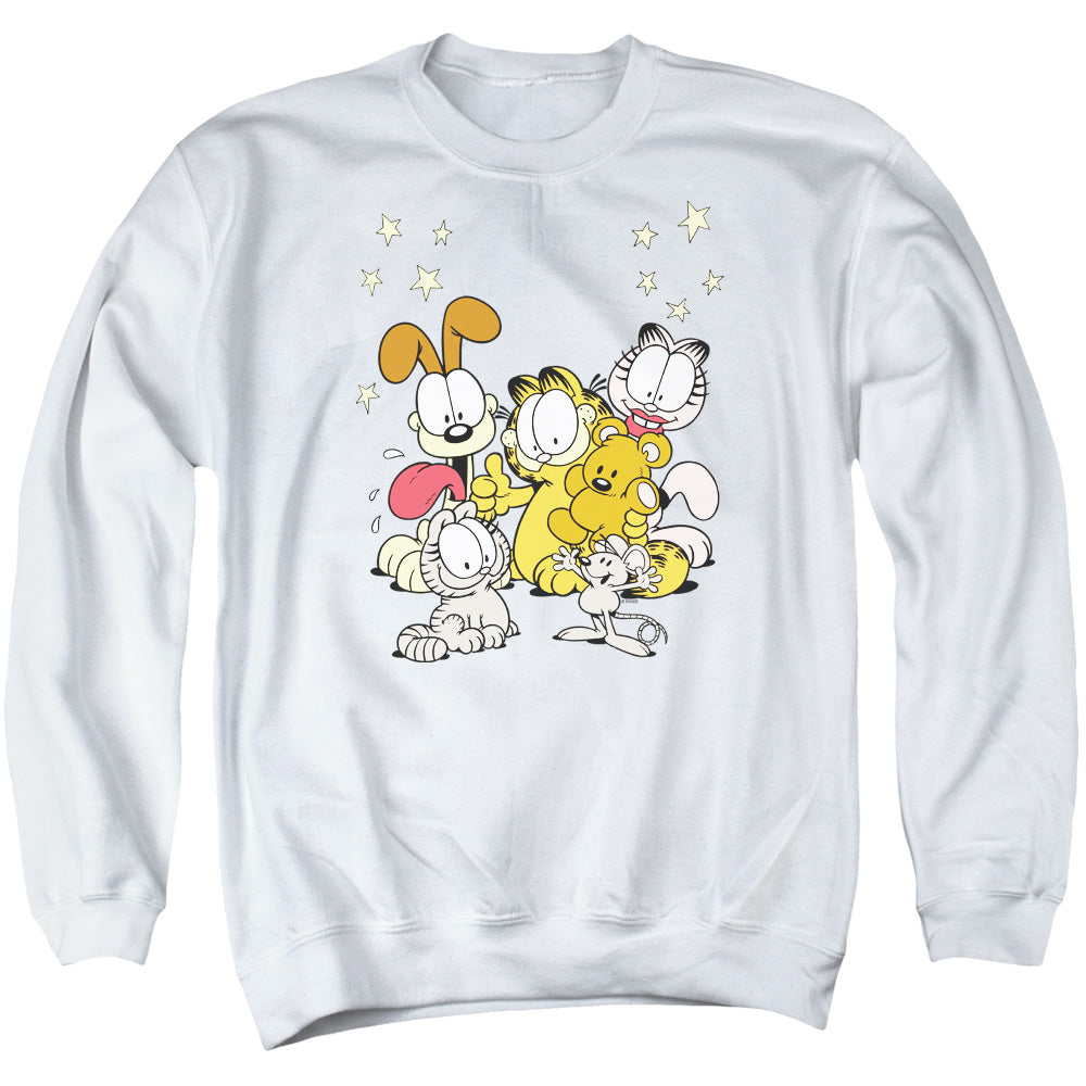 AN OFFCIALLY LICENSED GARFIELD FRIENDS ARE BEST ADULT UNISEX CREWNECK SWEATSHIRT WHITE