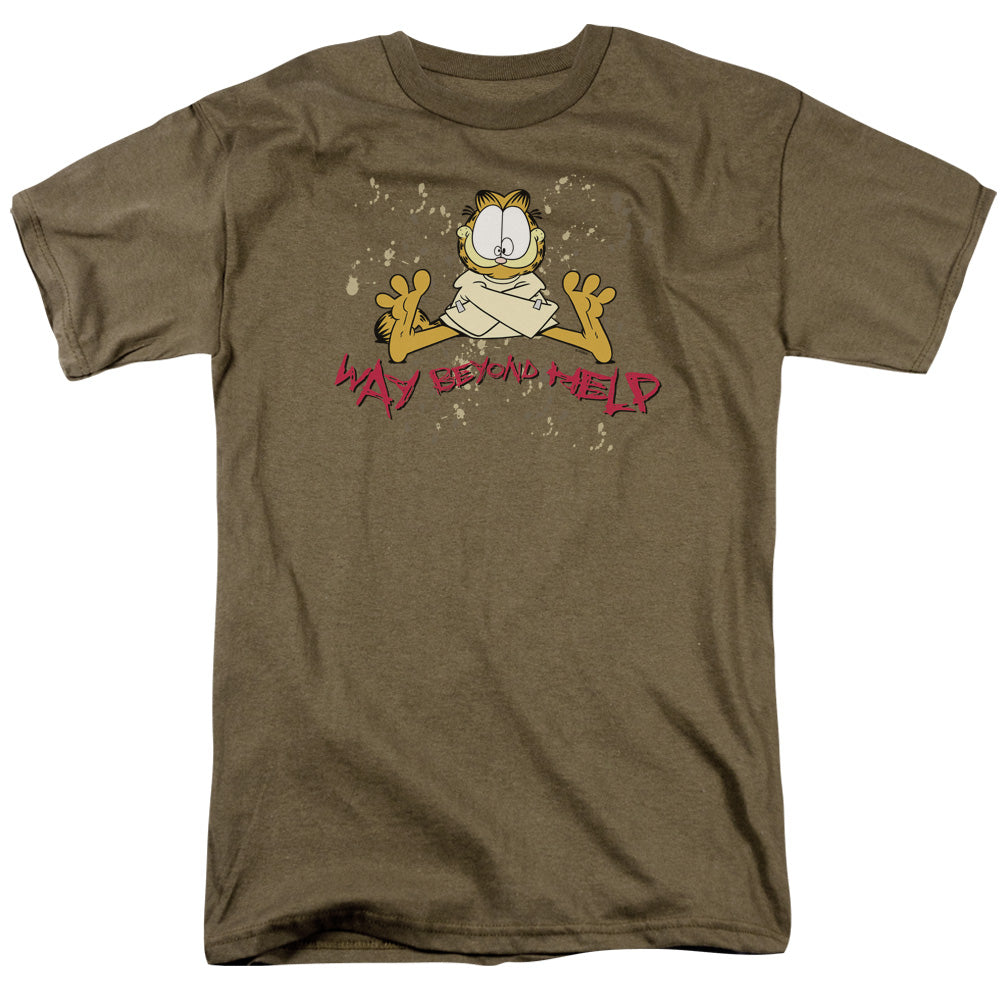 AN OFFCIALLY LICENSED GARFIELD WAY BEYOND HELP MEN'S REGULAR FIT T-SHIRT SAFARI GREEN