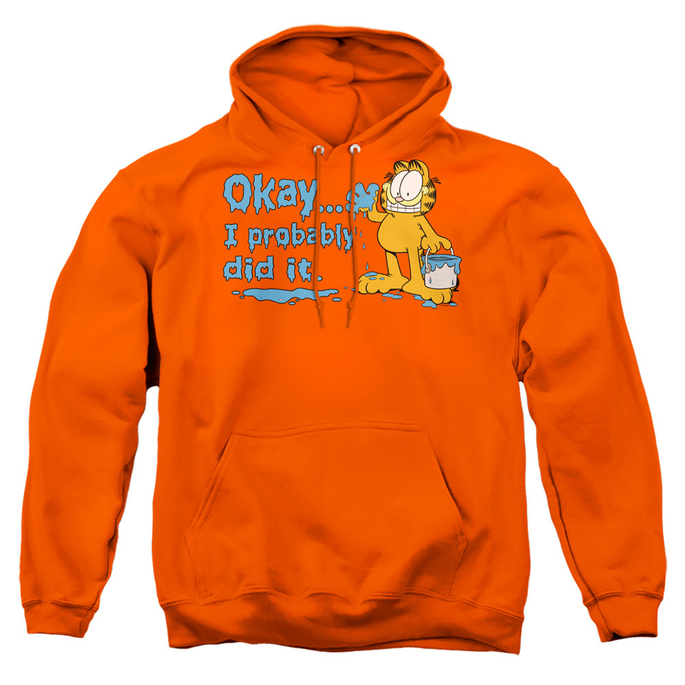 AN OFFCIALLY LICENSED GARFIELD I PROBABLY DID IT ADULT UNISEX PULLOVER HOODIE ORANGE