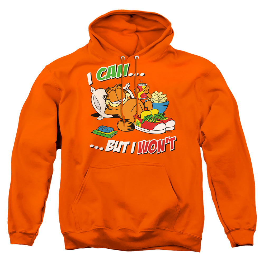 AN OFFCIALLY LICENSED GARFIELD I CAN... ADULT UNISEX PULLOVER HOODIE ORANGE