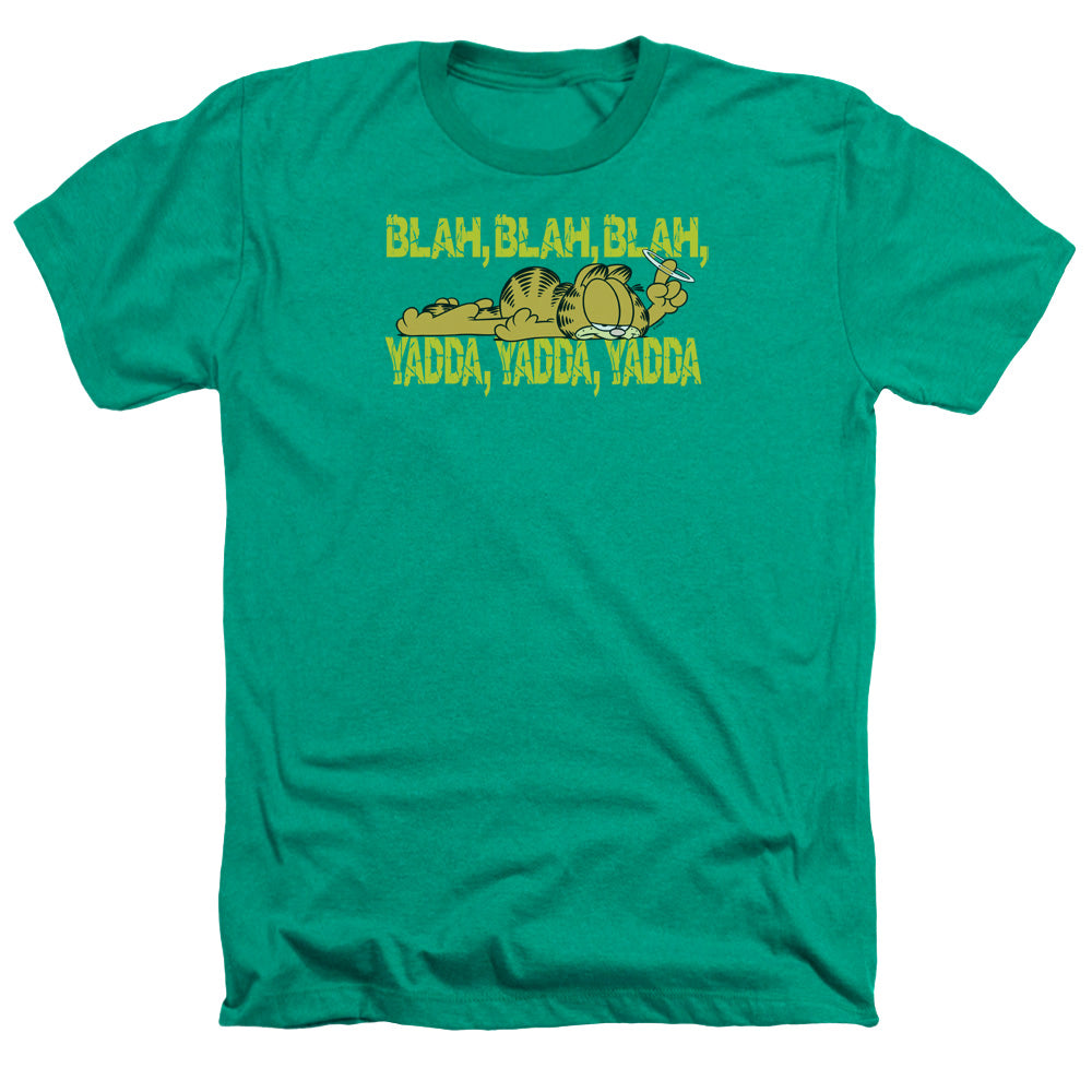 AN OFFCIALLY LICENSED GARFIELD BLAH BLAH BLAH MEN'S HEATHER T-SHIRT KELLY GREEN