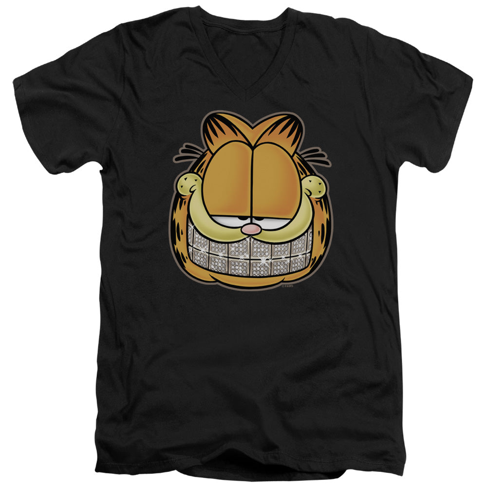 AN OFFCIALLY LICENSED GARFIELD NICE GRILL MEN'S V-NECK T-SHIRT BLACK